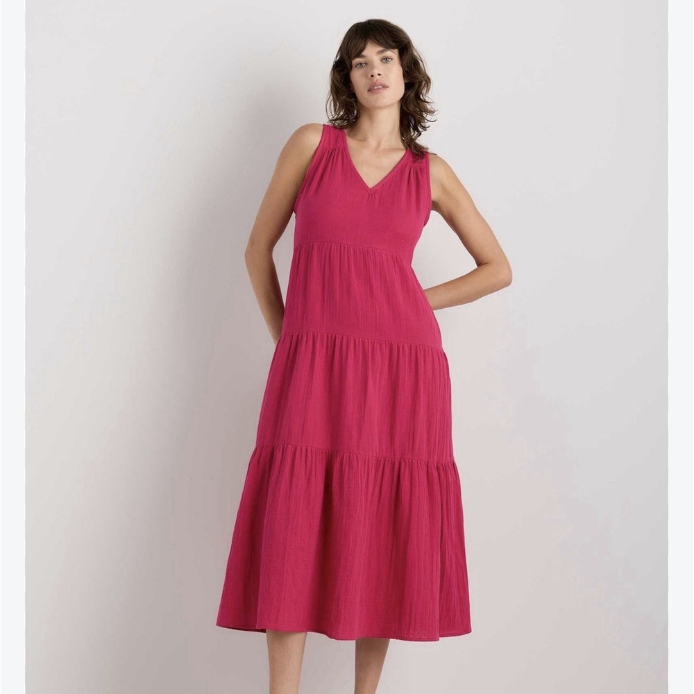 Women's NEW Quince Size XL 100% Organic Cotton Gauze Tiered Maxi Dress Pink